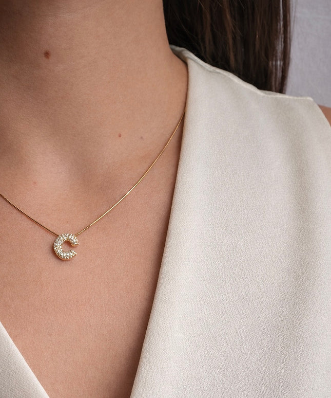 Initial Pavé Halskette - Gold