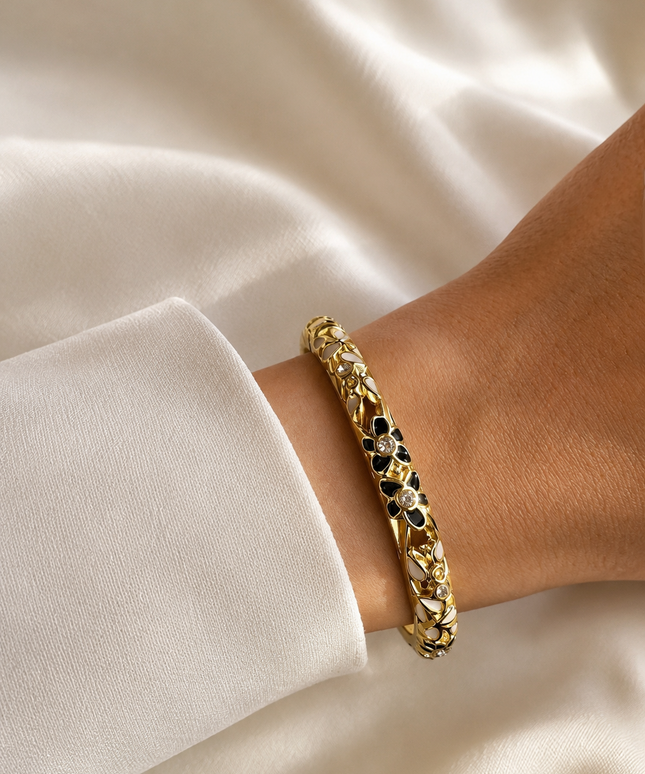 Black White Floral Armreif